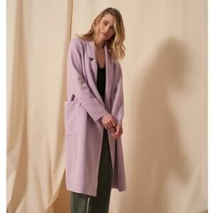 SØSKEN Heidi Long Sleeve Brushed Knit Collared Duster Cardigan Jacket Lavender-2